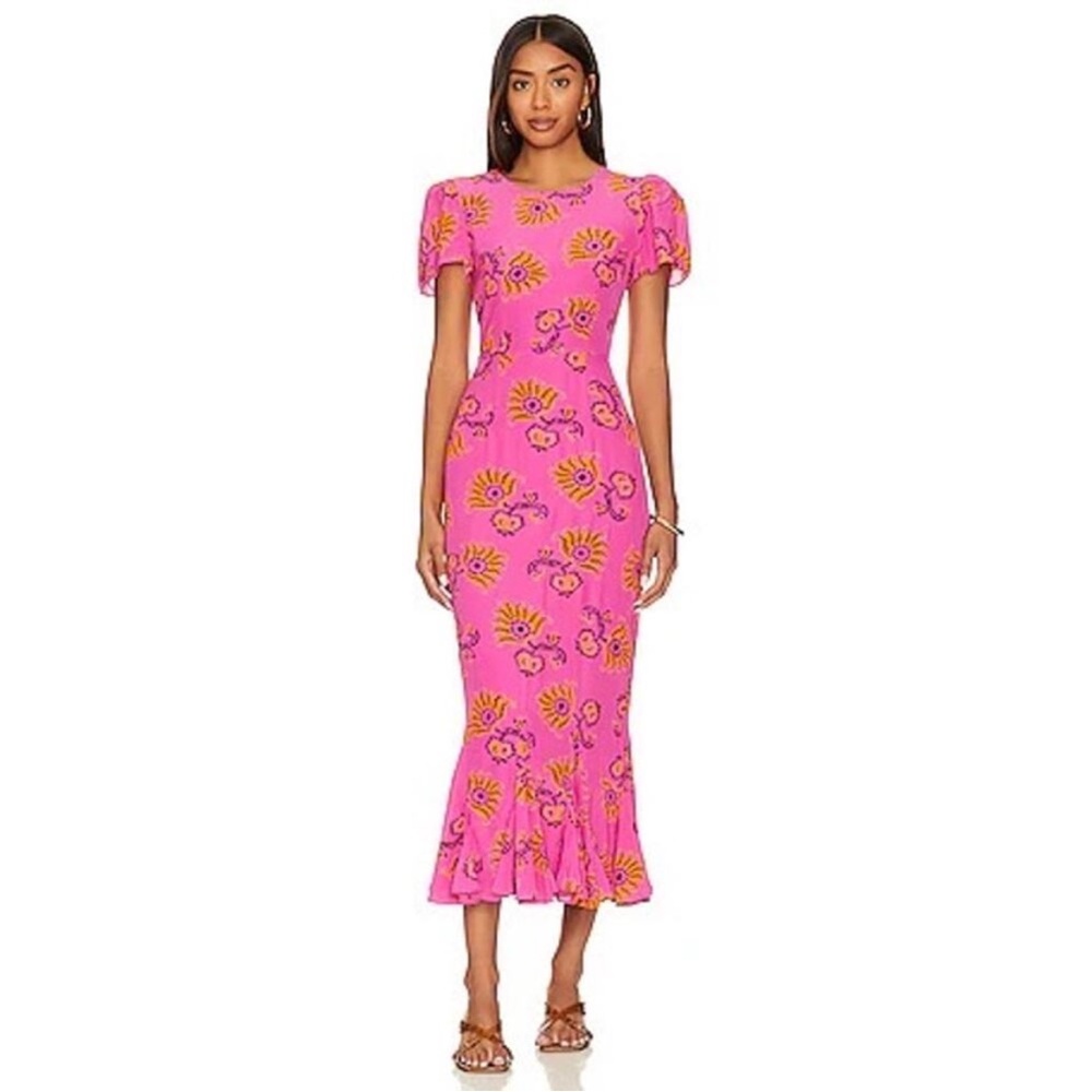Like New RHODE Lulani Pink Floral Midi Dress